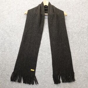 ECHO Cashmere Scarf‎ Mens Charcoal Ribbed Knit Winter Fringed Warm Luxury 8x58